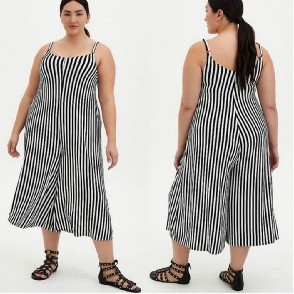 Torrid SUPER SOFT CULOTTE JUMPSUIT Black and White Stripe